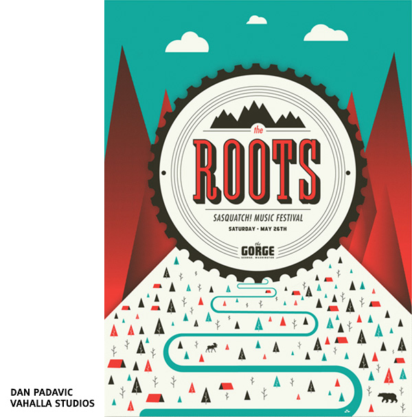 Affiche de festival The Roots at Sasquatch par Dan Padavic - Vahalla Studios