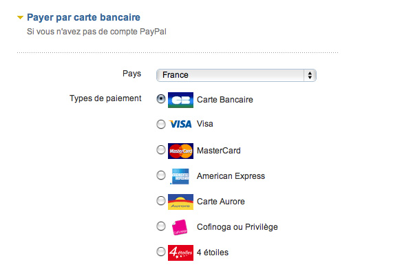 Paiement par carte avec Paypal