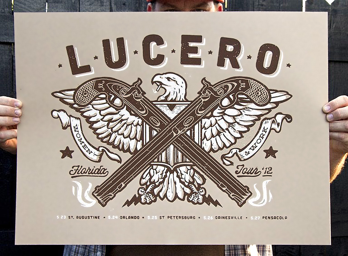 L'affiche très western crée pour le groupe Lucero (Menphis Tenessee) par Halftonedef Studios