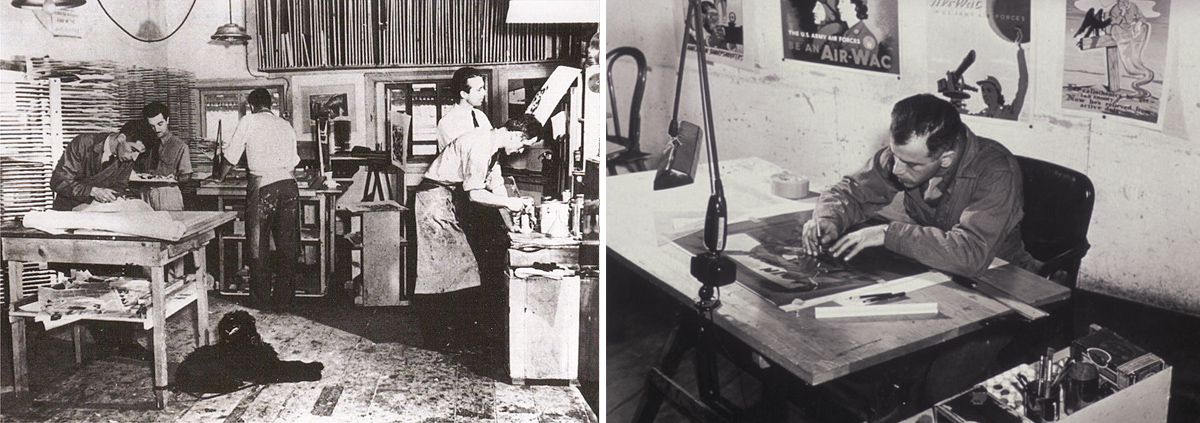Anthony Velonis dans son atelier de sérigraphie. New York, 1939.