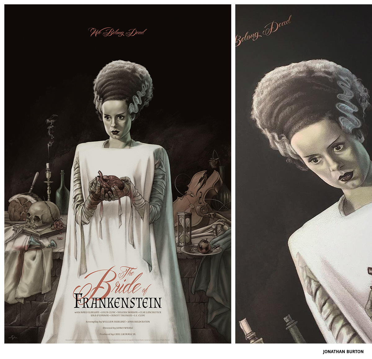 The Bride of Frankenstein par Jonathan Burton sérigraphie affiche