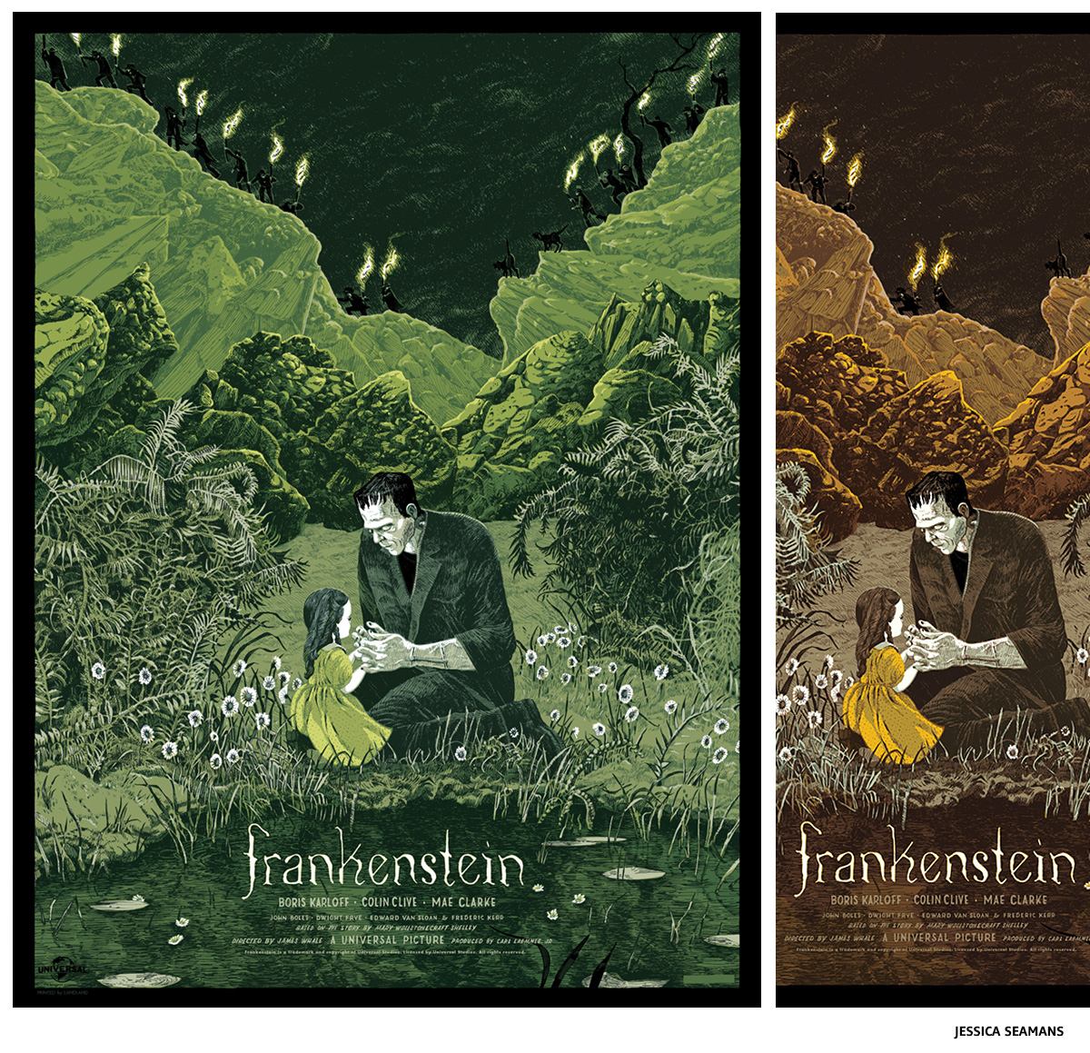 Frankenstein by Jessica Seamans sérigraphie affiche