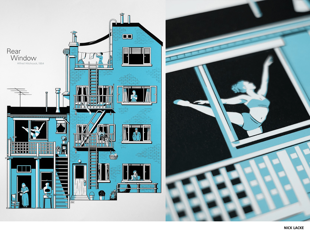 Hitchcock screenprint of Rear Window by NICK LACKE