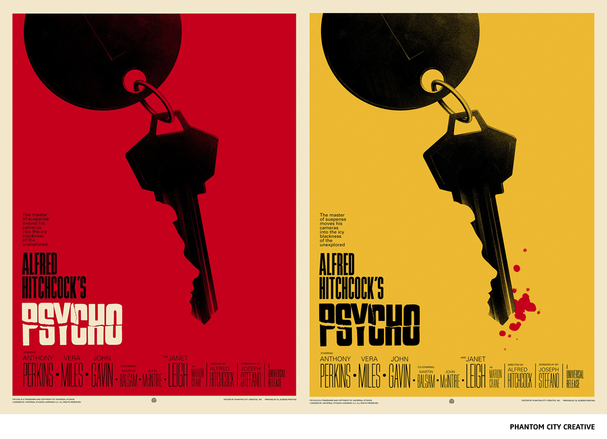 Hitchcock screenprint of Psycho by PHANTOM CITY CREATIVE