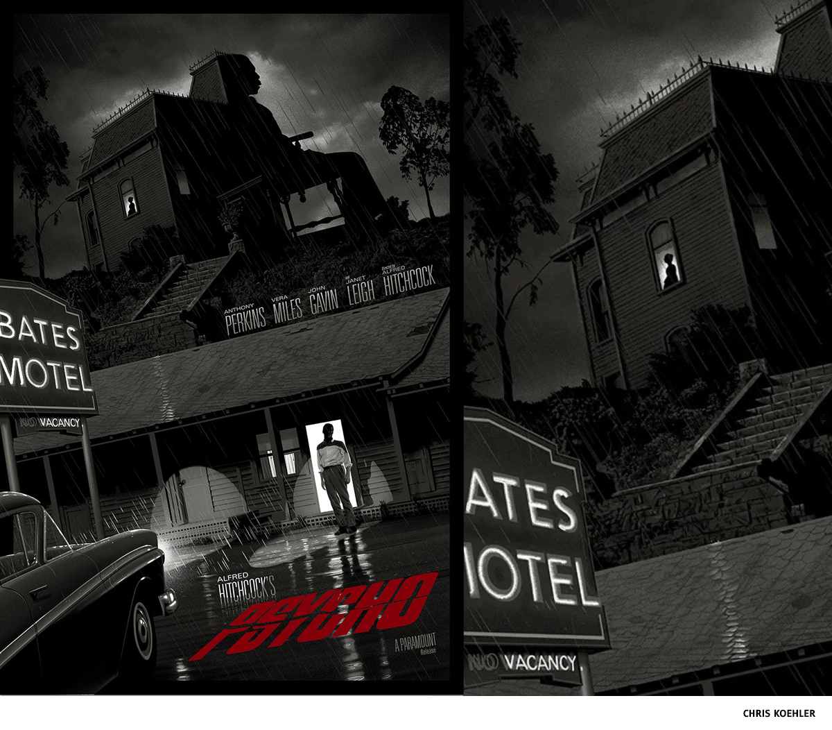 Hitchcock screenprint of Psycho by CHRIS KOEHLER