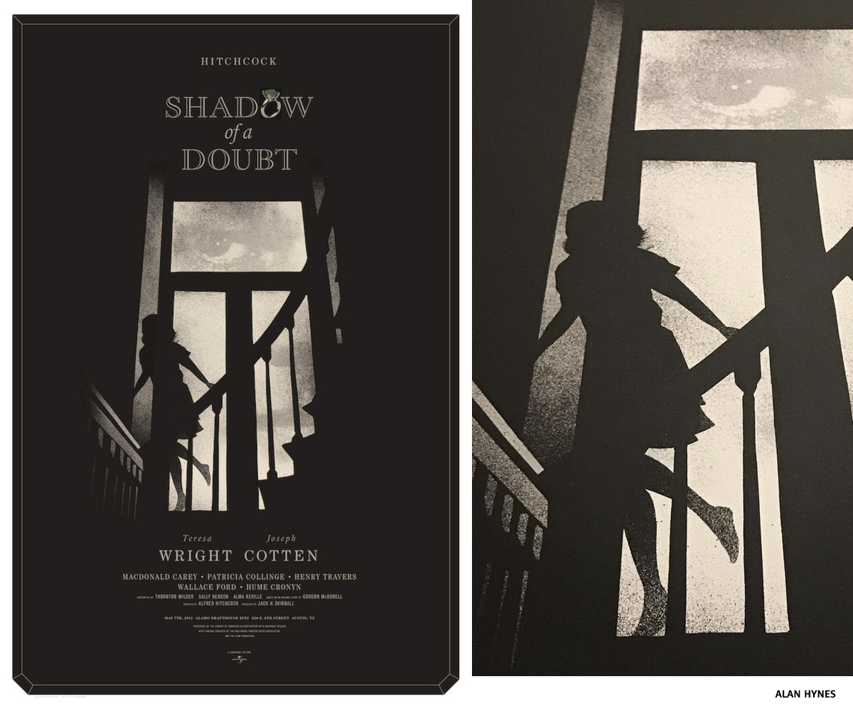 Hitchcock screenprint of Shadow of a doubt by ALAN HYNES