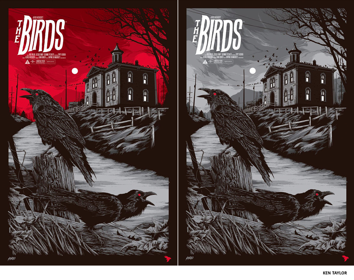 Hitchcock screenprint of The Birds by KEN TAYLOR