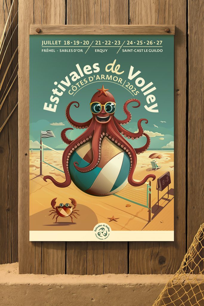 Affiche illustrée des Estivales de Volley 2025 par Dezzig